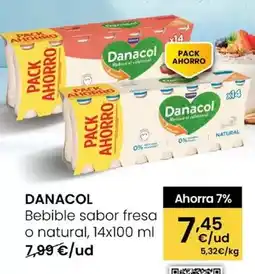 Eroski Danacol - bebible sabor fresa o natural oferta