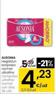 Eroski Ausonia - compresa ultrafina normal con alas oferta