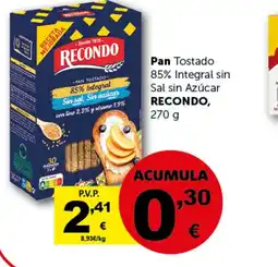 Masymas RECONDO Pan Tostado 85% Integral sin Sal sin Azúcar oferta