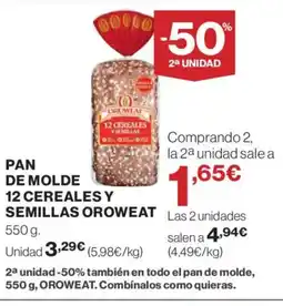 Supercor OROWEAT Pan de molde 12 cereales y semillas oferta
