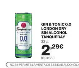 Supercor TANQUERAY Gin & tonic 0,0 london dry sin alcohol oferta