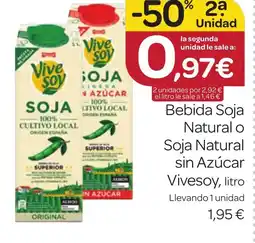 Supermercados El Jamón VIVESOY Bebida Soja Natural o Soja Natural sin Azúcar oferta