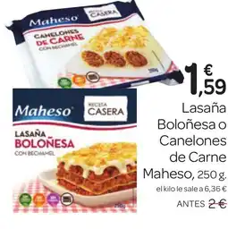 Supermercados El Jamón MAHESO Lasaña Boloñesa o Canelones de Carne oferta