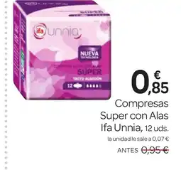 Supermercados El Jamón IFA UNNIA Compresas Super con Alas oferta