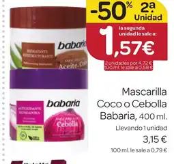 Supermercados El Jamón BABARIA Mascarilla Coco o Cebolla oferta