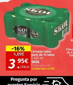 Maskom Supermercados SKOL Cerveza rubia pack de 12 latas oferta