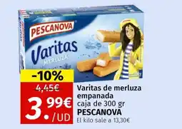 Maskom Supermercados PESCANOVA Varitas de merluza empanada oferta