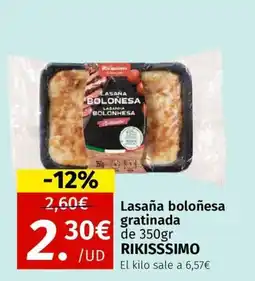 Maskom Supermercados RIKISSSIMO Lasaña boloñesa gratinada oferta
