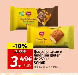 Maskom Supermercados SCHAR Bizcocho cacao o limón sin glúten oferta