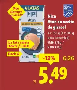 Lidl NIXE Atún en aceite de girasol oferta