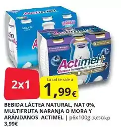 Supermercados MAS Actimel - bebida láctea natural, nat 0%, multifruta naranja o mora y arandanos oferta