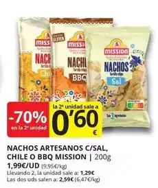 Supermercados MAS Mission - nachos artesanos c/sal, chile o bbq oferta