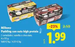 Lidl MILBONA Pudding con nata high protein oferta