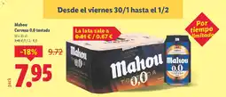 Lidl MAHOU Cerveza 0,0 tostada oferta