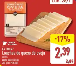 ALDI LA TABLA Lonchas de queso de oveja oferta