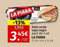 Maskom Supermercados LA PIARA Paté cerdo tapa negra oferta