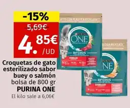 Maskom Supermercados PURINA ONE Croquetas de gato esterilizado sabor buey o salmón oferta