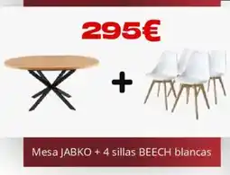 Atrapamuebles Mesa JABKO + 4 sillas BEECH blancas oferta