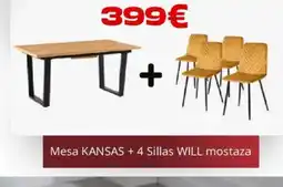 Atrapamuebles Mesa KANSAS + 4 Sillas WILL mostaza oferta