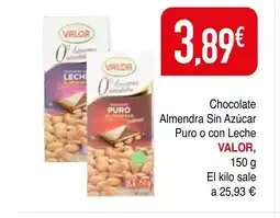 mYm supermercados VALOR Chocolate Almendra Sin Azúcar Puro o con Leche oferta