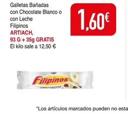 mYm supermercados ARTIACH Galletas Bañadas con Chocolate Blanco o con Leche Filipinos oferta