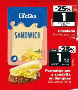 Dia DIA LÁCTEA Formatge per a sandvitx en llenques oferta