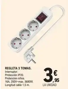 E.Leclerc Tm electron - regleta 3 tomas oferta