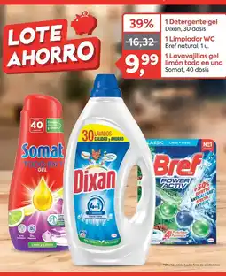 Suma Supermercados Dixan/bref/somat - 1 detergente gel/1 limpiador wc/1 lavavajillas gel limon todo en uno oferta