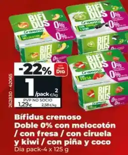 Dia Dia - bífidus cremoso doble 0% con ciruela y kiwi pack-4 x 125 g oferta