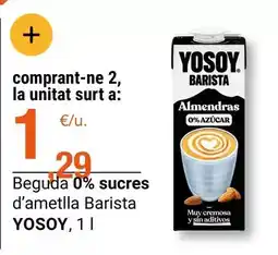 BonpreuEsclat Yosoy - beguda 0% sucres d'ametlla barista oferta