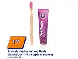Action Pasta de dientes con cepillo de dientes OptiSmile Purple Whitening oferta