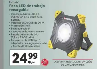 Lidl Parkside Foco Led De Trabajo Recargable oferta
