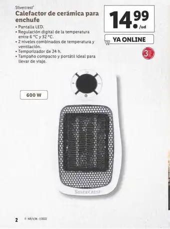 Lidl Silvercrest Calefactor De Cerámica Para Enchufe oferta