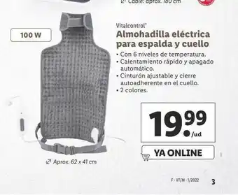 Lidl Vitalcontrol Almohadilla Eléctrica Para Espalda Y Cuello oferta