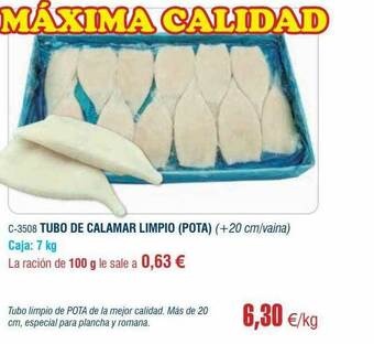 Abordo Tubo De Calamar Limpio (pota) oferta