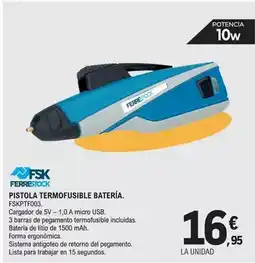 E.Leclerc Ferrestock - pistola termofusible batería oferta