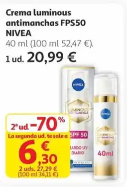 Alcampo NIVEA Crema luminous antimanchas FPS50 oferta