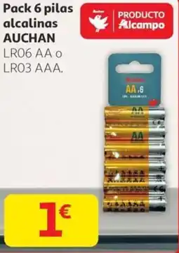 Alcampo AUCHAN Pack 6 pilas alcalinas LR06 AA o oferta