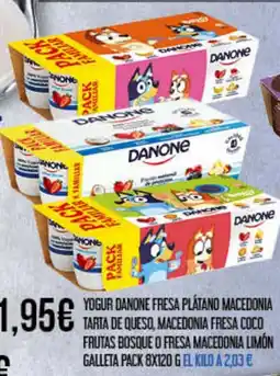 Claudio DANONE Yogur fresa plátano macedonia tarta de queso, macedonia fresa coco frutas bosque o fresa macedonia limón galleta oferta