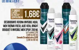 Claudio REXONA Desodorante invisible aqua, men thermo fresh, aloe vera, bright bouquet o invisible men spray oferta