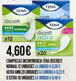 Claudio TENA Compresas incontinencia discreet normal 12 unidades ultra mini o extra oferta
