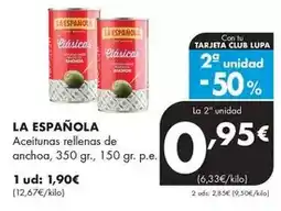 Supermercados Lupa LA ESPAÑOLA Aceitunas rellenas de anchoa oferta
