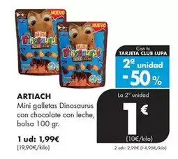 Supermercados Lupa ARTIACH Mini galletas Dinosaurus con chocolate con leche, oferta