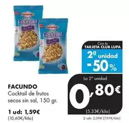 Supermercados Lupa FACUNDO Cocktail de frutos secos sin sal oferta