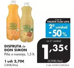 Supermercados Lupa DISFRUTA de DON SIMON Piña o naranja oferta