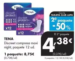 Supermercados Lupa Tena - discreet compresa maxi night, paquete oferta