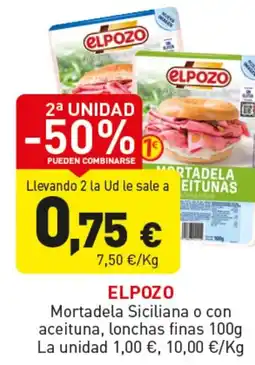 Hiperber ELPOZO Mortadela Siciliana o con aceituna, lonchas finas oferta