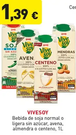 Hiperber VIVESOY Bebida de soja normal o ligera sin azúcar, avena, almendra o centeno oferta
