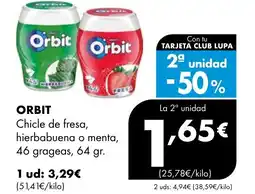 Supermercados Lupa ORBIT Chicle de fresa, hierbabuena o menta 46 grageas oferta