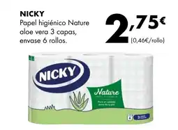 Supermercados Lupa NICKY Papel higiénico Nature aloe vera 3 capas, envase 6 rollos. oferta